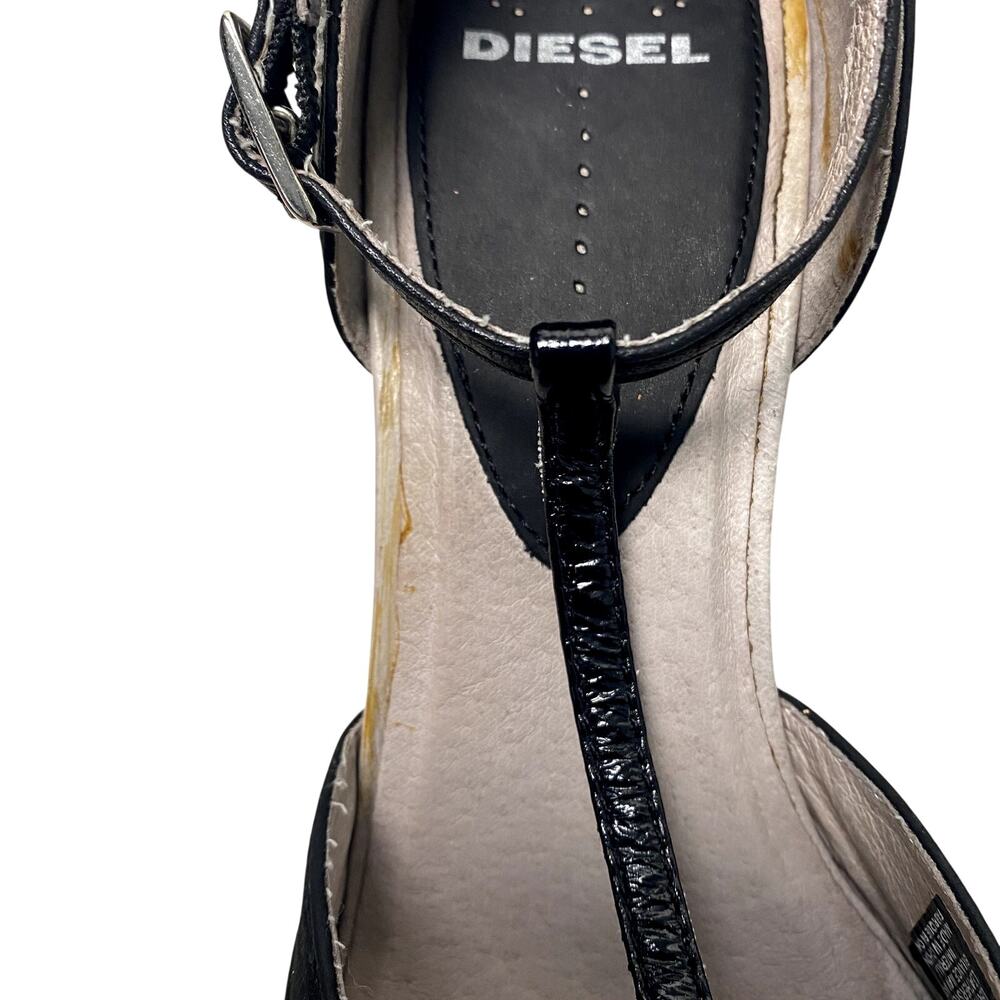 Diesel Black Genuine Leather T- Strap Wingtip Vintage Inspo Pin Up Heels Sz 9 US - Picture 16 of 16